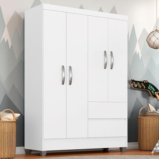Guarda Roupa Solteiro Bruna 4 Portas Branco FF - A Móveis Arapongas