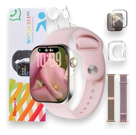Relogio Smartwatch Rosa Feminino S11 Para Samsung Android e IOS - Alzza