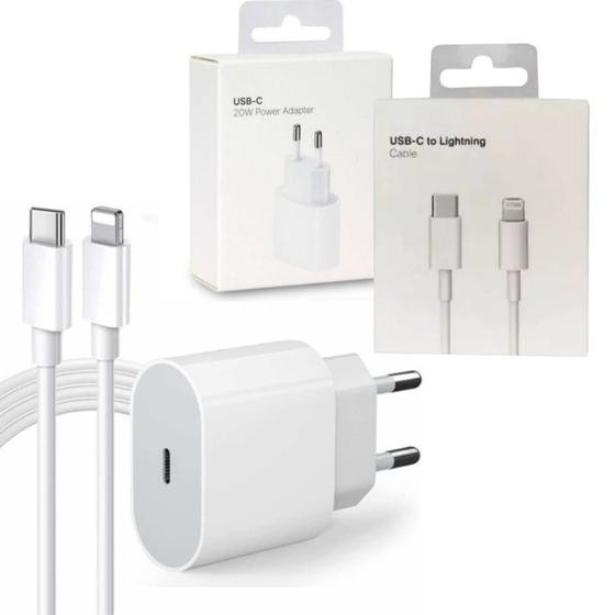 Carregador Turbo 20w Completo Lightning Compatível com iPhone XR 11 12 13 14 Pro e Pro Max Fonte e Cabo Bivolt - Agold