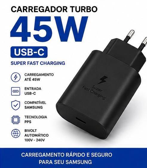 Carregador Turbo 45W USBC Super Fast Charging Compatível Samsung Galaxy S20 S21 S22 S23 S24 S25 Ultra Plus FE PPS Qualquer modelo USBC - Baseus