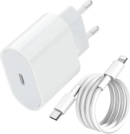 Carregador Turbo Fonte 20w Usb-c+ Cabo Compatível com Iphone 11 12 13 14 Max X XR XS - Hrebos