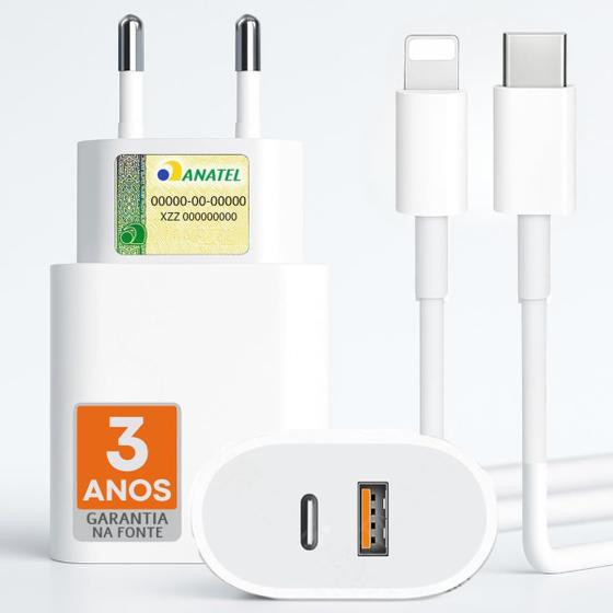 Carregador Turbo 40w com Cabo e Fonte Entrada Dupla Carregador Rápido Compatível com iPhone X Xr SE 11 12 13 14, Conexão - worldwideecomm