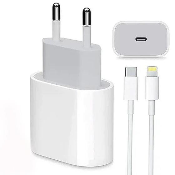 Fonte Carregador Turbo 20W Cabo USBC Lightning Compatível com Iphone X XR 11 12 13 14 - Oberon