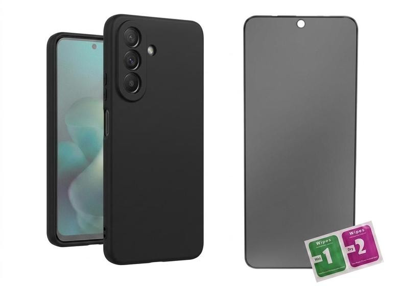 Capinha Aveludada Para Samsung Galaxy A57 Preto + Película Privacidade Fosca - Genérica
