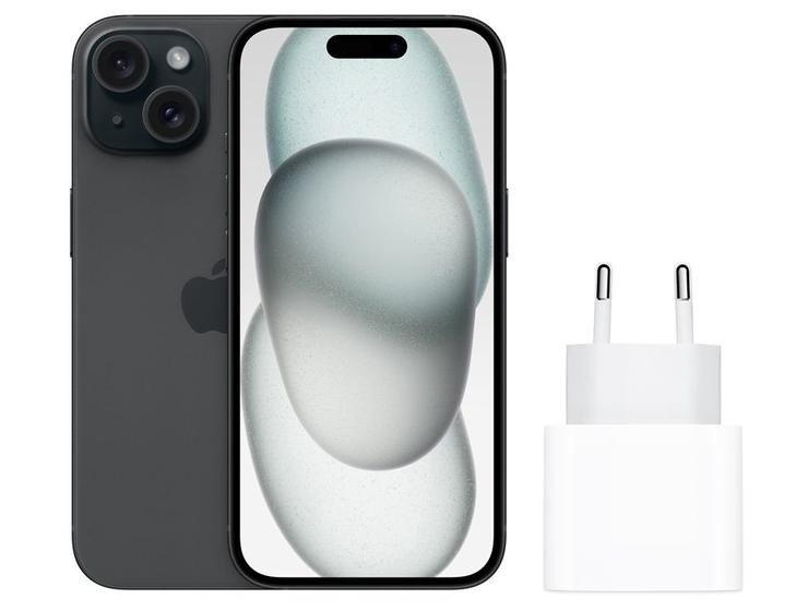 Smartphone Apple iPhone 15 128GB Preto - 5G + Carregador Apple USB-C 20W Original
