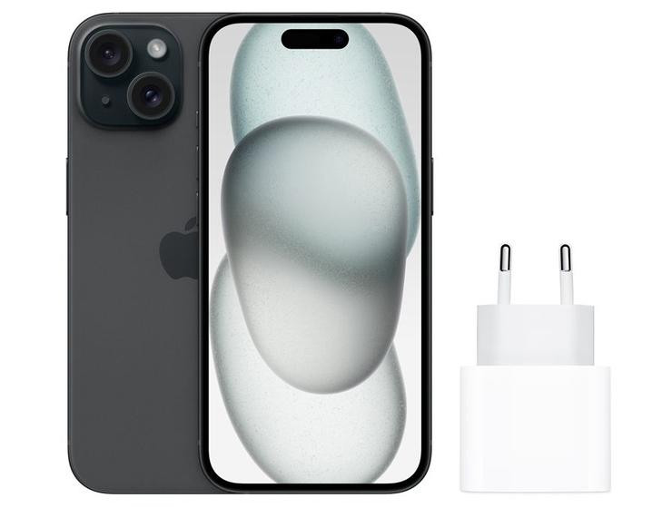 Smartphone Apple iPhone 15 256GB Preto - 5G + Carregador Apple USB-C 20W Original