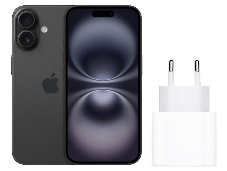 Smartphone Apple iPhone 16 128GB Preto - 5G + Carregador Apple USB-C 20W Original