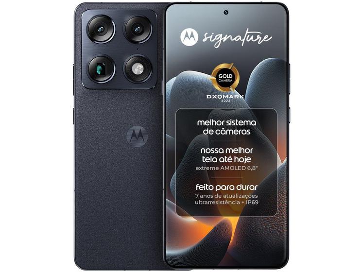 Smartphone Motorola Signature 5G 512GB 24GB (12GB RAM + 12GB RAM Boost) 3 Câmeras 50MP Sony Lytia e Zoom 100x Tela 1.5K Extreme Amoled 165Hz