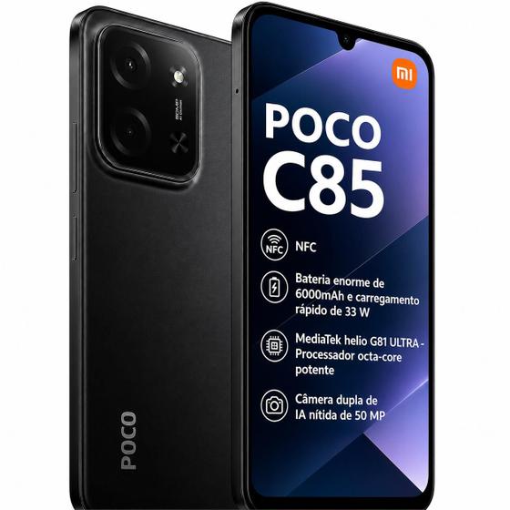 Xiaomi POCO C85 NFC 120Hz 256GB 16GB Ramboost Câmera 50MP Tela 6.88 120Hz NFC Smartphone Custo benefício Celular melhor que Poco C75