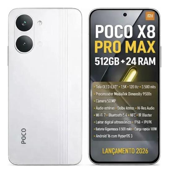 Aparelho Xiaomi Poco X8 Pro Max Branco 512 Gb 24gb Ram Tela 2772x1280px Trabalho