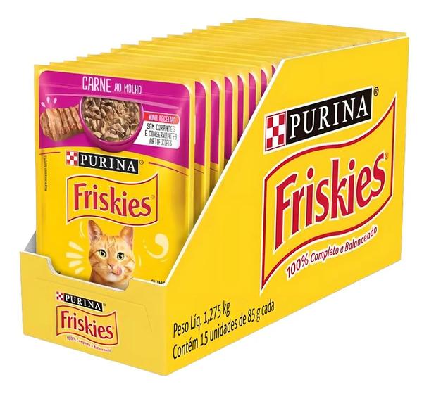 Kit 15 Un - Sache Friskies Gato Carne Molho Petisco Felino - 85g