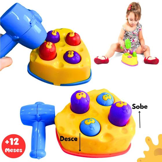 Brinquedo Interativo Rata Tuff Bate Bate Martelo Didático para Bebês 1 Ano - JP BRINK