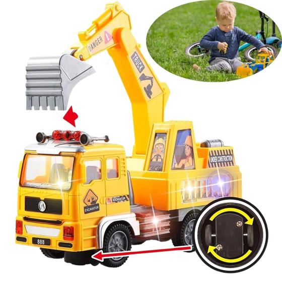 Caminhão Escavadeira Com Som E Luzes Para Meninos Brinquedo Garantido - Atena