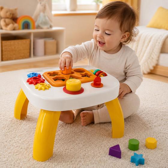 Brinquedo Bebe Mesa Didatica Engrenagem Buzina Encaixe +12m - Kendy Brinquedos