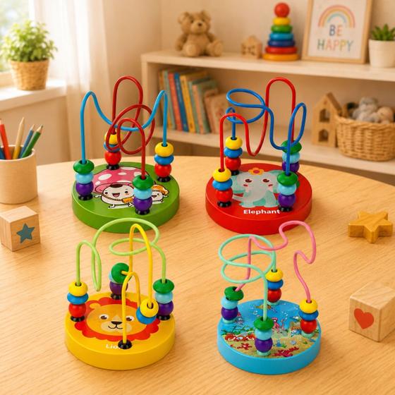 Brinquedo Pedagógico Infantil Aramado Montessori Labirinto Montanha Russa Educativo Madeira Coordenação Autismo - Webstok