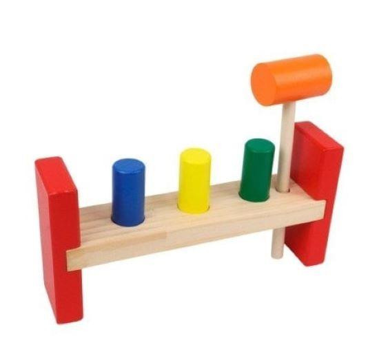 Bate Pinos de Madeira com Martelo Brinquedo Educativo Infantil Pedagógico Montessori - ark toys