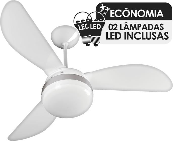 Ventilador de Teto Ventisol Fênix Branco / Silver 3 Pás, Cv3, 02 Lâmpadas Led Inclusas