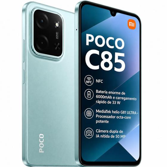 Xiaomi POCO C85 NFC 120Hz 256GB 8GB Câmera 50MP Tela 6.88 120Hz NFC Custo benefício Celular melhor que Poco C75 Garantia de 1ano