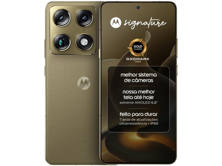 Smartphone Motorola Signature 5G 512GB 24GB (12GB RAM + 12GB RAM Boost) 3 Câmeras 50MP Sony Lytia e Zoom 100x Tela 1.5K Extreme Amoled 165Hz