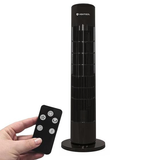 Ventilador Torre Ventisol Fênix 75W Preto com Controle Remoto, Painel Touch e Timer 12 Horas