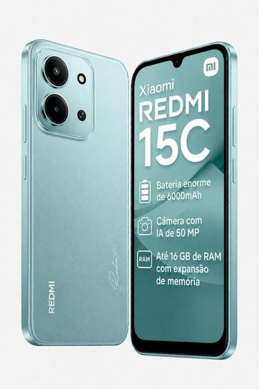 Xiaomi Redmi 15C 256GB 8GB Versão Global 50MP Câmera 120Hz Bateria de 6000mAh Dual SIM Chip Custo Benefício