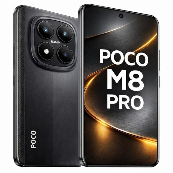 Smartphone Celular Xiaomi POCO M8 Pro 512GB, 12GB RAM, 5G, Tela 6,67 polegadas AMOLED 120 Hz, Câmera 64 MP, Bateria 6500mAh, Dual SIM, Android