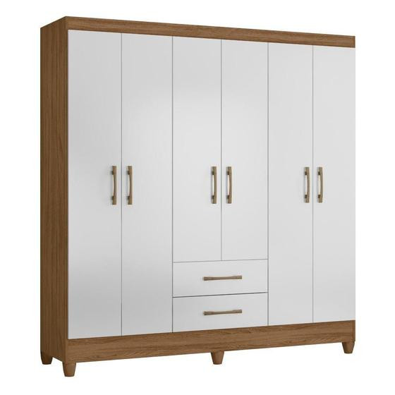 Guarda Roupas Casal com 6 Portas Panamá Nature / Branco - MOVAL MOVEIS