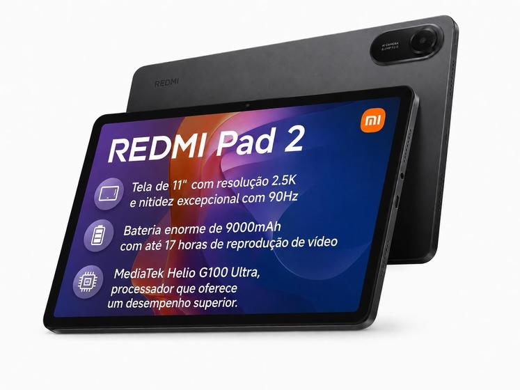Tablet Xiaomi Redmi Pad 2 256GB 8GB WiFi Tela 11 2.5K Helio G100 Ultra Bateria 9000mAh Cinza Grafite