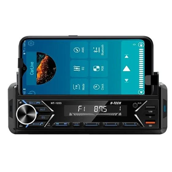 Auto Rádio Automotivo Bluetooth 4x60W RMS USB SD Card com Suporte para Celular HTech HT1223 - H-tech
