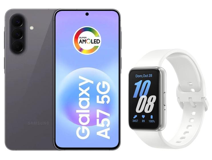 Smartphone Samsung Galaxy A57 128GB Cinza - 5G + Smartband Samsung Galaxy Fit3 Prata