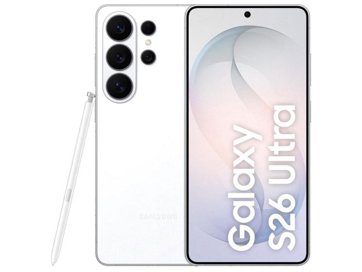 Celular Samsung Galaxy S26 Ultra 5G 256GB Galaxy AI Branco 6,9" 12GB RAM Câm. Quádrupla 200+50+10+50MP Bateria 5000mAh Dual Chip