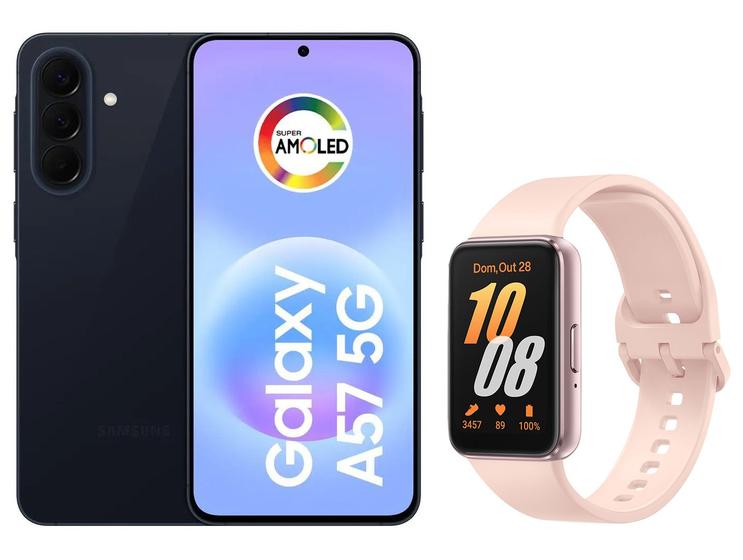 Smartphone Samsung Galaxy A57 128GB Azul Escuro - 5G + Smartband Samsung Galaxy Fit3 Rosé