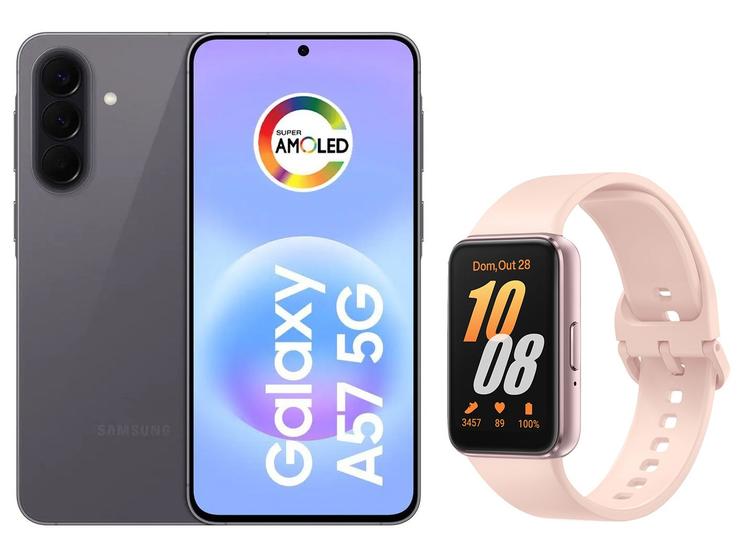 Smartphone Samsung Galaxy A57 128GB Cinza - 5G + Smartband Samsung Galaxy Fit3 Rosé