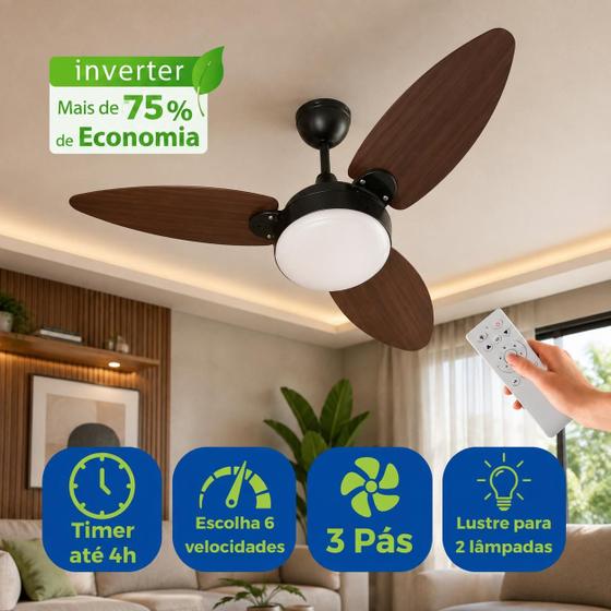 Ventilador Teto com Controle Remoto Dupla Face Funcão Timer - Ventisol