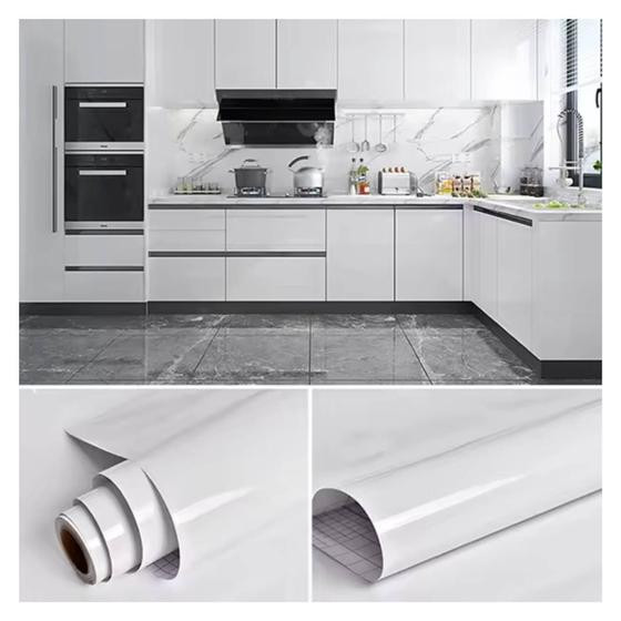Vinil Adesivo Branco Brilho Envelopa Geladeira Fogão 5m x 60cm - BG Adesivos