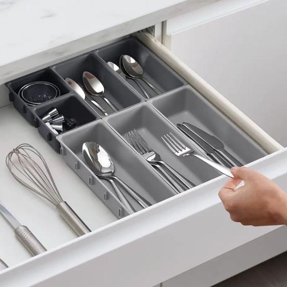 Kit 7 Organizadores Multiuso Modular para Gavetas Armários Maquiagem Geladeiras - ORGANIZADOR 7 PECAS