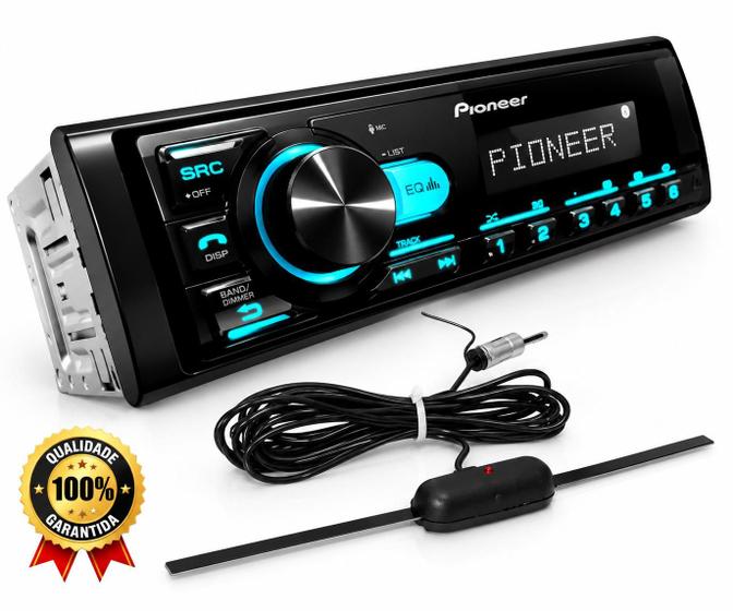 Rádio Automotivo Pioneer MVH145BR Aparelho MP3 Bluetooth USB Com Antena Interna Som Automotivo Carro