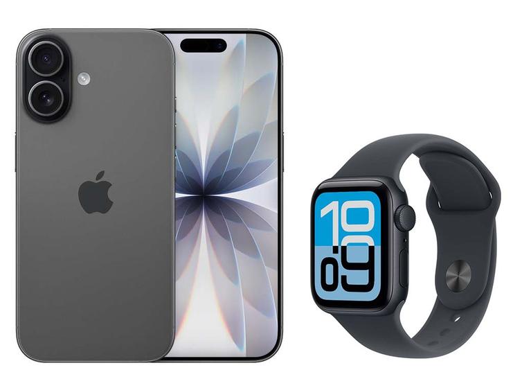 Smartphone Apple iPhone 17 256GB Preto - 5G + Smartwatch Apple Watch SE 3 40mm Meia-noite