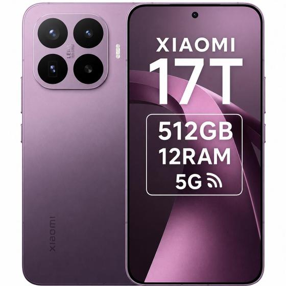Smartphone Celular Xiaomi 17T 5G 512GB, 12GB RAM, Câmera 50 MP, NFC, Tela AMOLED 144 Hz, Android, Bateria de 6500mAh , Dual SIM, Roxo
