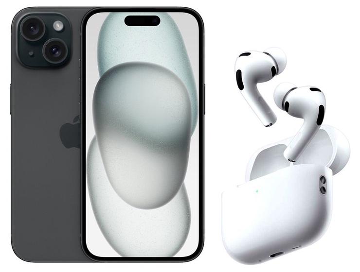 Smartphone Apple iPhone 15 256GB Preto - 5G + Fone de Ouvido Bluetooth Apple AirPods Pro 3