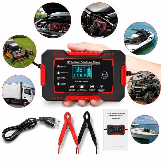 Carregador Automotivo Profissional Bivolt 12V 6A Inteligente Baterias de 4Ah a 100Ah Motos Carros Caminhões - NoroTech Eletrônicos