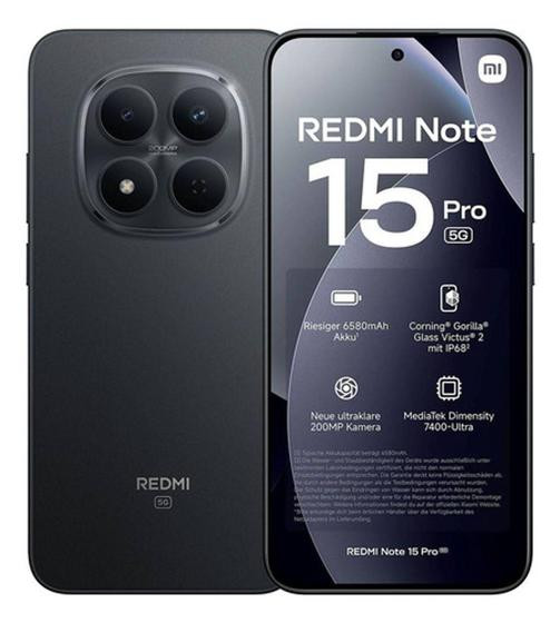 Smartphone Xiaomi Redmi Note 15 PRO 5G 512GB 8GB Câmera 200MP Tela AMOLED 120Hz Turbo 45W - Preto