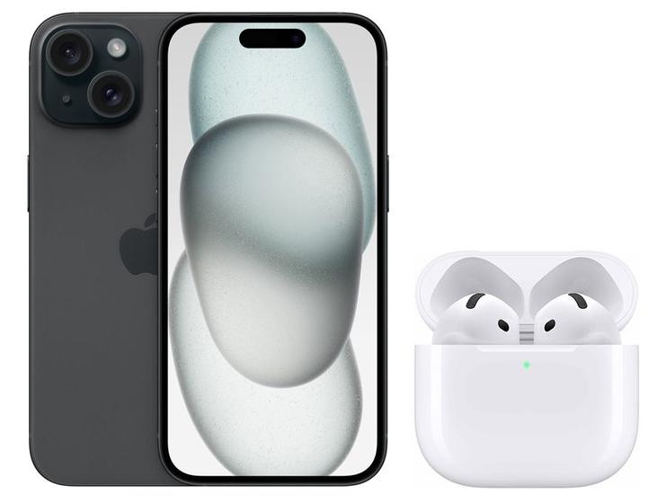 Smartphone Apple iPhone 15 128GB Preto - 5G + Fone de Ouvido Bluetooth Apple AirPods 4