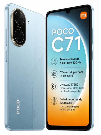 Xiaomi POCO C71 128GB 4GB Tela 6,88 120Hz Bateria 5200mAh Câmera 32MP