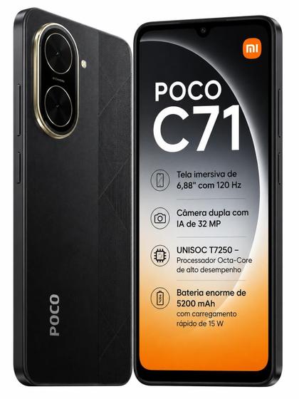Xiaomi POCO C71 128GB 4GB Tela 6,88 120Hz Bateria 5200mAh Câmera 32MP