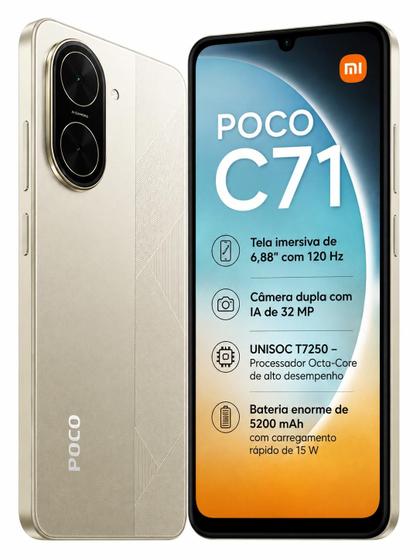 Xiaomi POCO C71 128GB 4GB Tela 6,88 120Hz Bateria 5200mAh Câmera 32MP