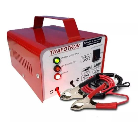 Carregador de bateria automotivo 12v CF5ah moto, carro ou barco - Trafotron