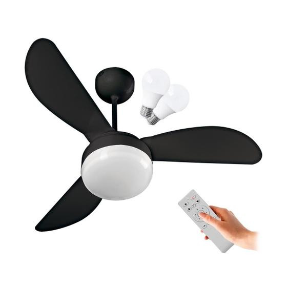 Ventilador de Teto Ventisol Fênix Black Inverter Controle Remoto, 02 Lâmpadas Led Inclusas - Bivolt