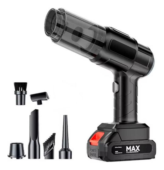 Aspirador De Pó Portatil Recarregável Turbo Com Bateria 48v 3000mah Sem Fio Automotivo Elétrico Soprador Para Casa Carro Escritório Preto 127/220v - Sokany