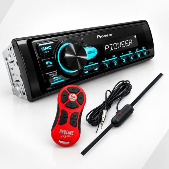 Radio Pioneer Automotivo Mp3 Player Mvh145bt Som Automotivo Controle Red Line com Antena Interna